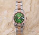 Replica Rolex Diamond bezel Datejust 2-Tone Green Face Watch 31mm Ladies